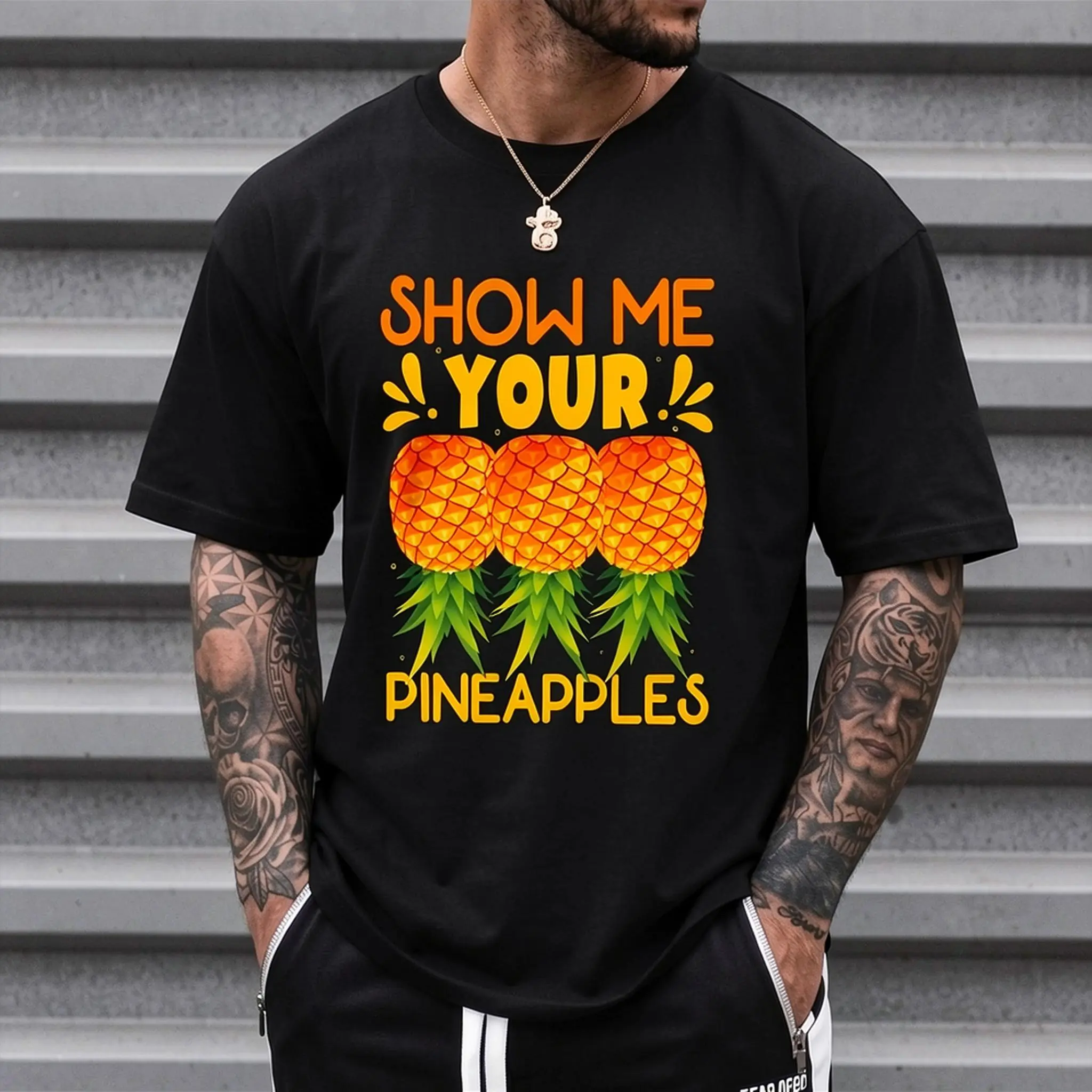 Men's Funny pineapple themed Graphic T-Shirt - Short Sleeve Crew Neck Regular Fit Casual Wear | Soft & Breathable Fabric, Durable Print, Everyday Comfort, Machine Washable, Cartoon style, humorous Party wear, casual setting