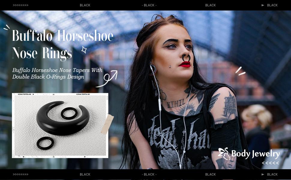 9 Pairs Pincher Tapers Septum Rings, Acrylic Buffalo Horseshoe Stretcher Expander Piercing Kit for Stretching Pierced Nose Ear Gauge 9 Size 14G - 00G