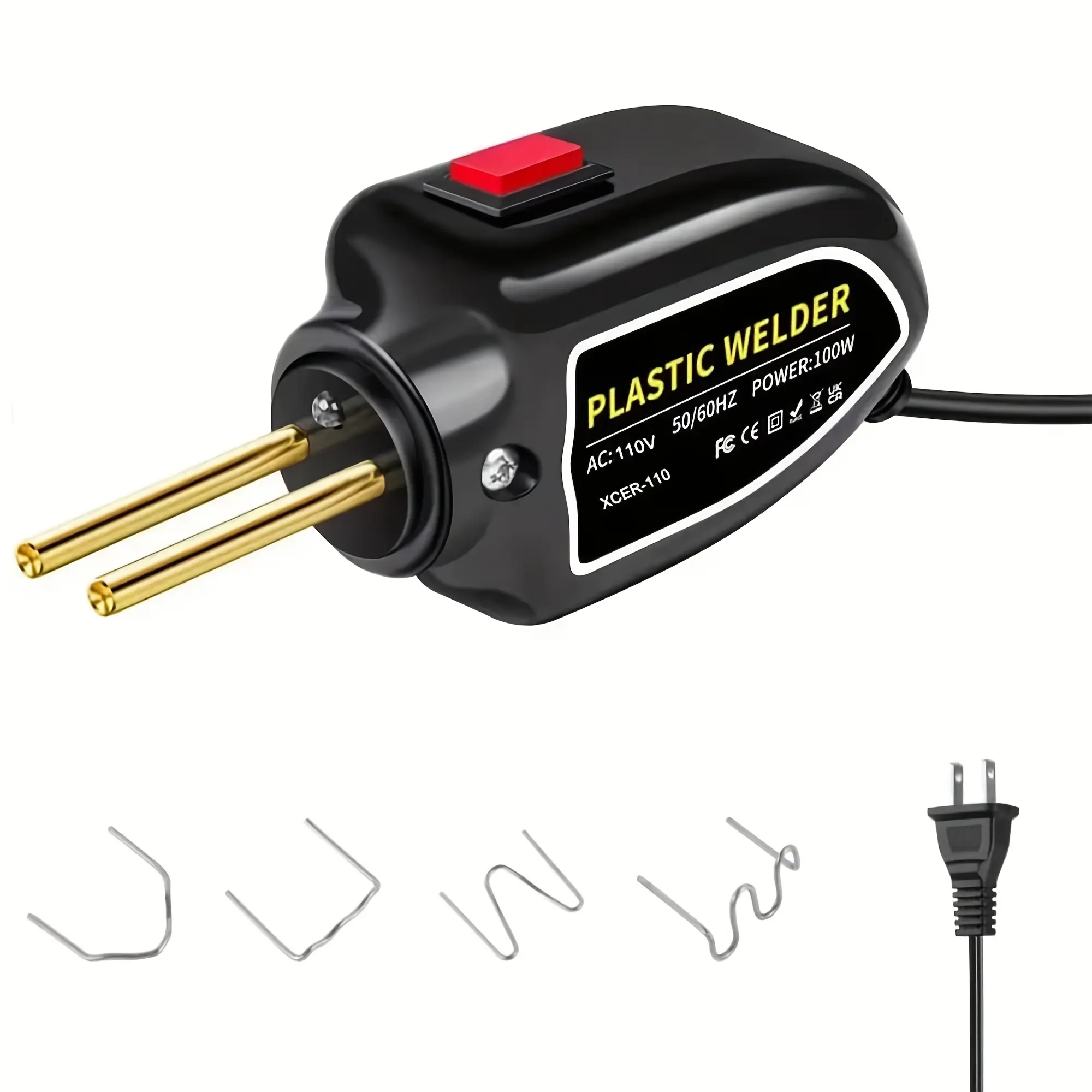 100W Mini Plastic Welder Kit Hot Stapler Gun for Car Bumper Repair Cracks Broken Plastic 200pcs Staples 4 Types Flat Wave Corner No Glue Strong Fusion Fix 110V US Plug Portable Automotive Repair Tool Durable Plastic Welding Kit DIY Bodywork