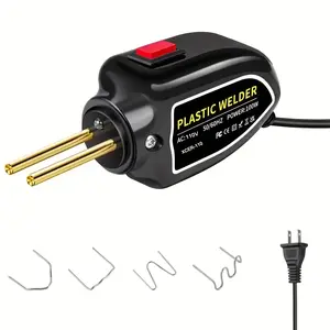 100W Mini Plastic Welder Kit Hot Stapler Gun for Car Bumper Repair Cracks Broken Plastic 200pcs Staples 4 Types Flat Wave Corner No Glue Strong Fusion Fix 110V US Plug Portable Automotive Repair Tool Durable Plastic Welding Kit DIY Bodywork