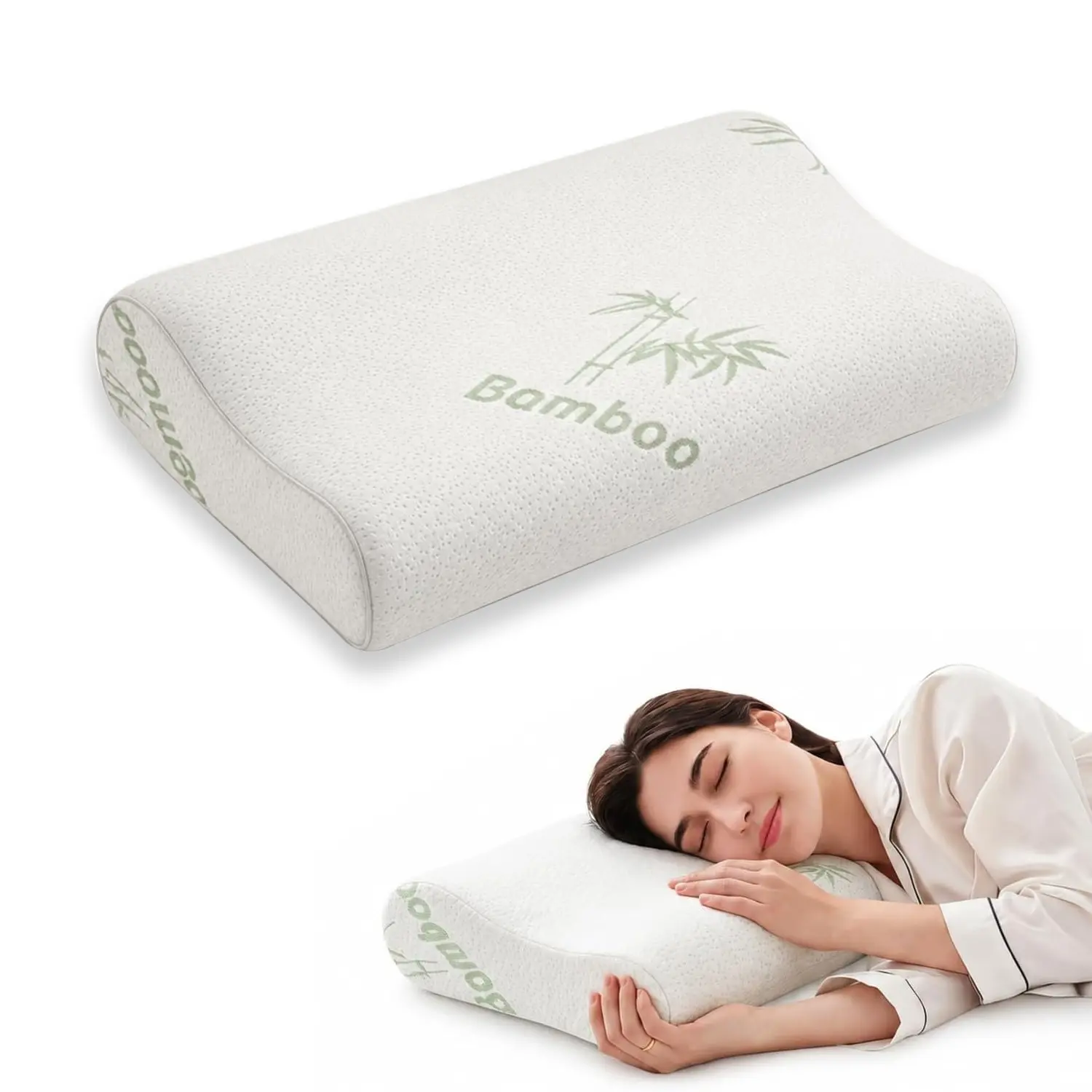 1pc Bed Pillow Rayon derived from Bamboo Memory Foam Pillow, Sleep Pillow Contoured Orthopedic Pillow Soft Neck Support Breath Pillow