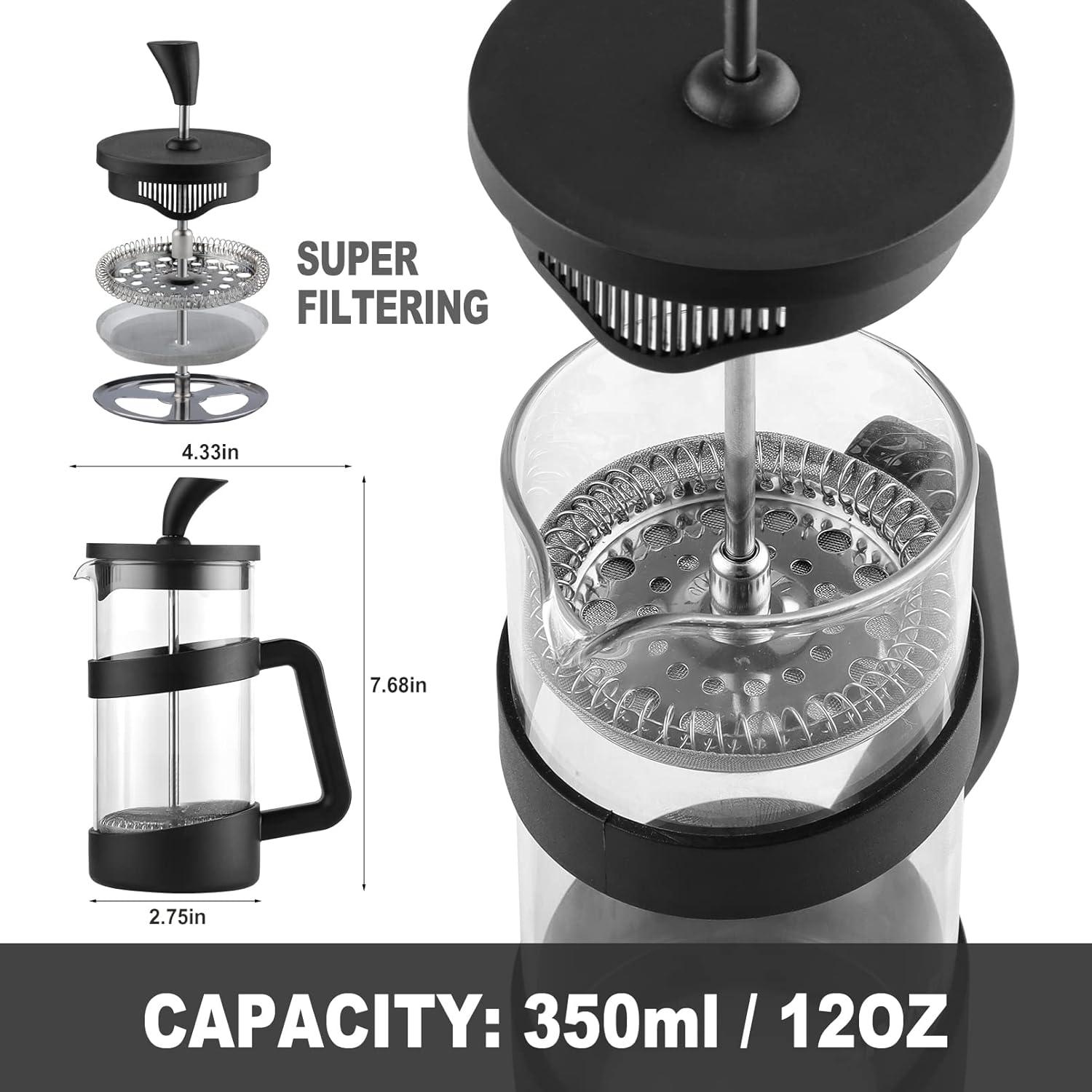 Small  Press 12oz Light-weight Durable High Borosilicate Carafe/ Maker Single Serve Coffee Press Frothed Brewer