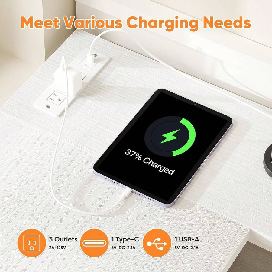 L-Shape White Corner Desk, Gaming/Computer/Study Table, 3 Sturdy Fabric Drawers (22LBS Each), 3 Outlets + USB + Type-C, Adjustable Open Shelves, Steel X-Bar, P2 MDF, Home Office Bedroom Use