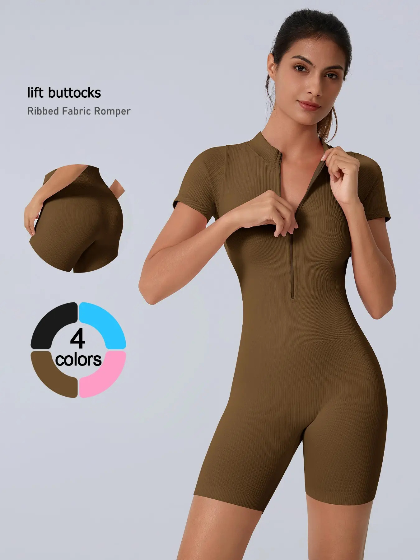 Women's Sportswear Bodysuit, Slim Fit Design, Invisible Zipper, Adjustable Neckline, Ribbed Knit Fabric, Tall and Slender Look
