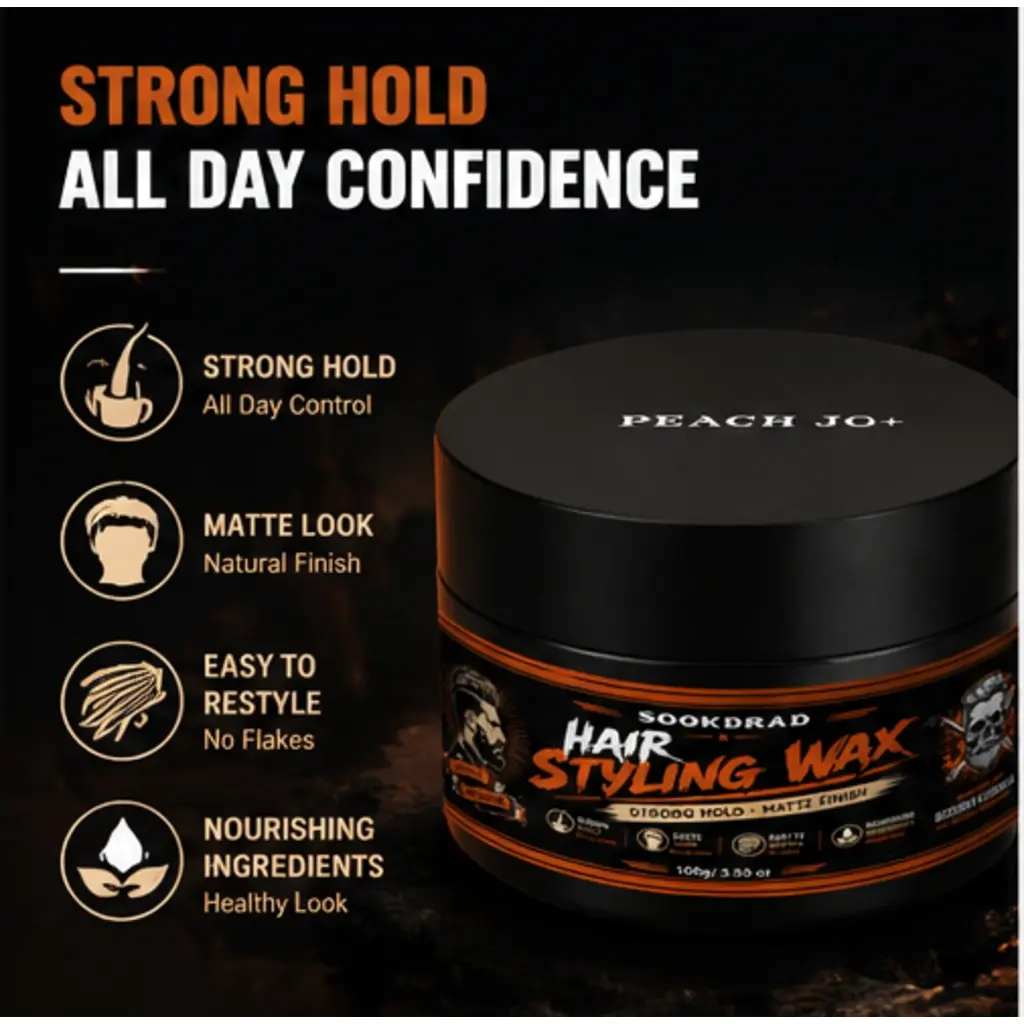 hair styling wax, enriched with beeswax and castor oil, strong hold, matte finish, easy to restyle, no flakes, nourishing ingredients, 100g/3.53oz