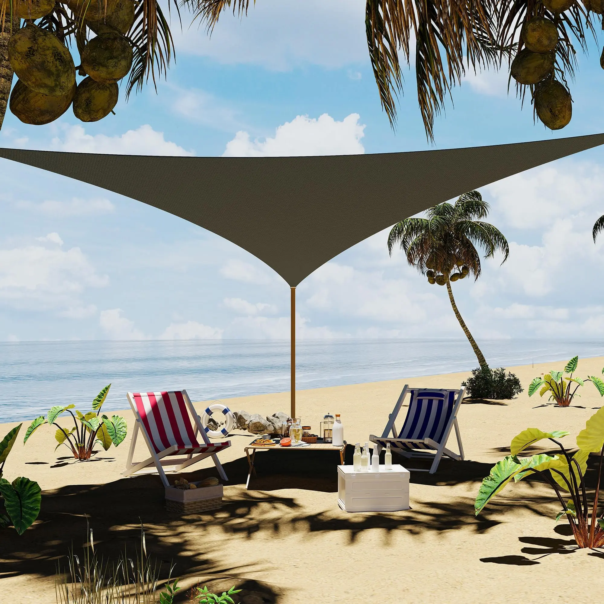 16FT Triangle UV Block Sun Shade Sail Canopy, Breathable HDPE Fabric Outdoor Awning, Sand Color Weather Resistant Shade Cover for Patio Garden Deck Backyard