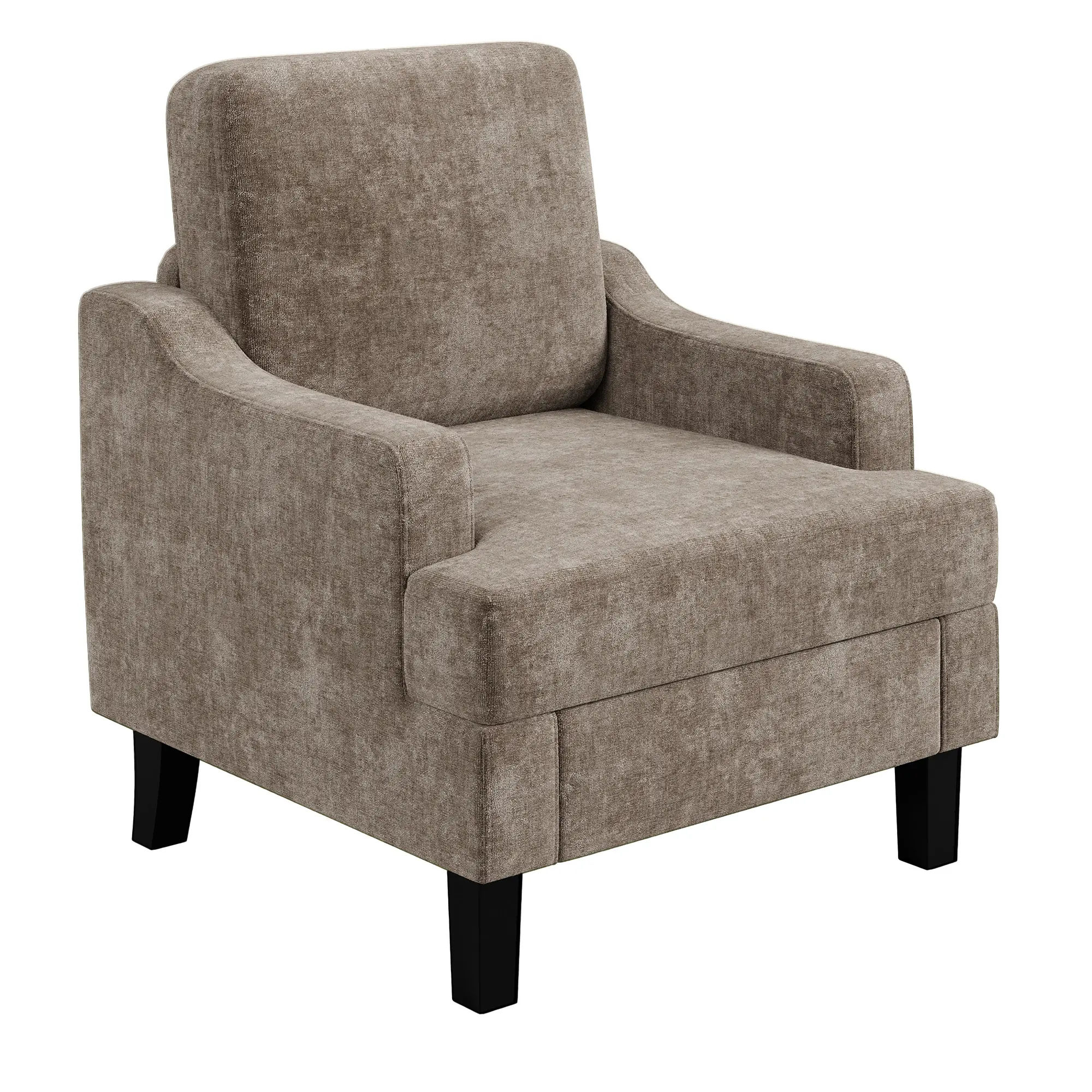 Chenille Mid Century Modern Accent Chair, Wood & Iron Frame Armchair for Living Room Bedroom