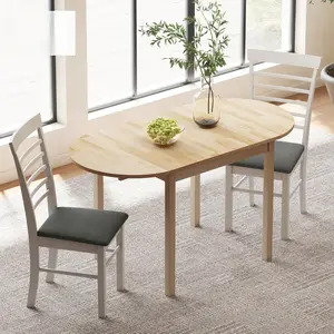 DFW Solid Wood Folding Dining Table, Drop Leaf Kichen Dining Room Desk for Small Spaces, Small Kitchen, Expandable Folding Round Table for Home, Apartment,Office, Natural   WL