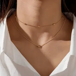 European and American jewelry, simple trendy girl street auction necklace, copper peach heart multi-layer collarbone necklace is hot-selling.
