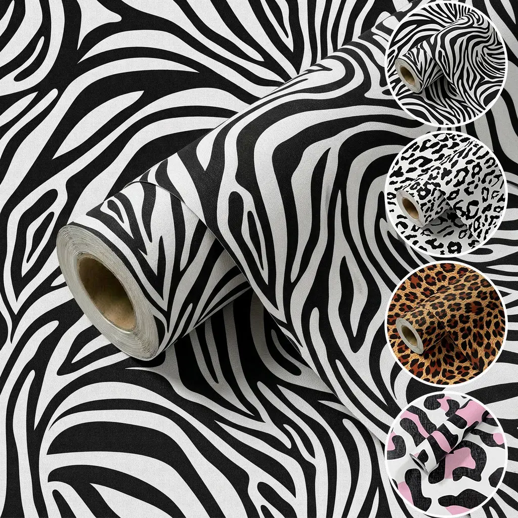 1 Roll 44.5CM(17.5") Black White Zebra Print Peel And Stick Wallpaper, Self Adhesive Removable Waterproof Vinyl Contact Paper For Wall Cabinet Wardrobe Home Decor