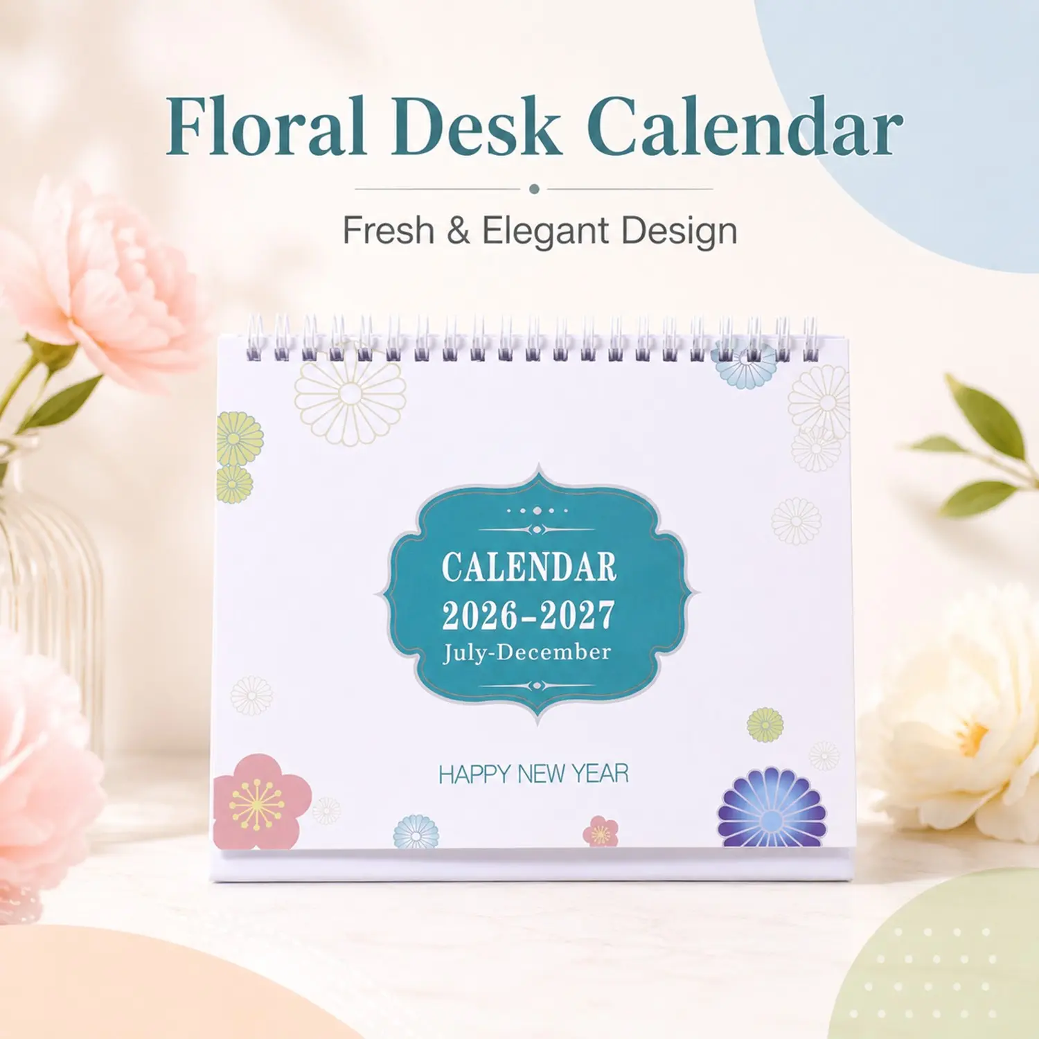 2026-2027 Monthly Desk Calendar, 18-Month Floral Desktop Planner with Twin-Wire Binding and Foldable Triangle Stand, July 2026 to December 2027 Table Calendar for Office, School, Home, Classroom, Daily Planning and Schedule Management