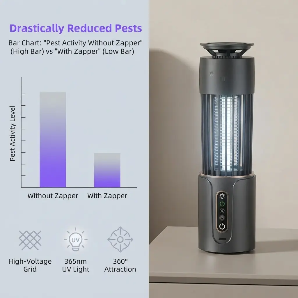 Portable Suction Mosquito Killer Lamp, Rechargeable USB Bug Zapper with Smart Timing & Night Light, Dual‑Use Tabletop Wall‑Mount Insect Catcher for Bedroom Patio Camping