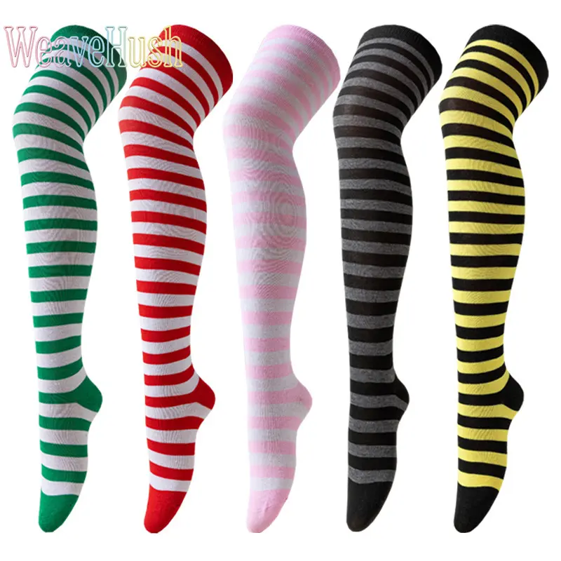 4‑Pack Striped Women Thigh High Socks, Women Holiday Fashion Legwear Essentials, Long Tube Over‑the‑Knee Stockings, Fashion Leg Accessory for Christmas Party & Festive Daily Outfits