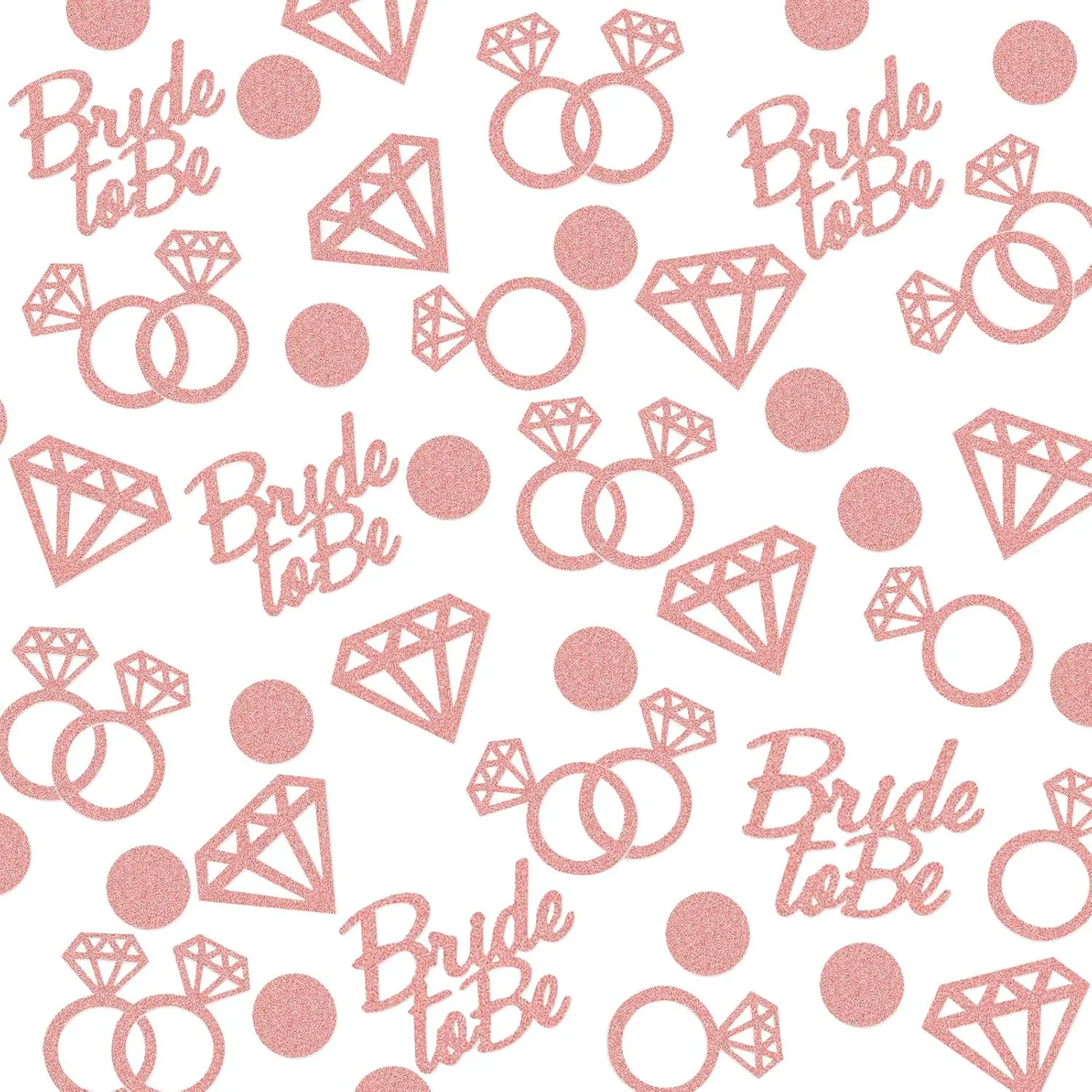 Bridal Shower Table Glitter Bride Confetti Bachelorette Party Decorations | 300 count Bride to be,,Ring and Circle Paper Confetti for Engagemnt Wedding Party Supplies (Rose )