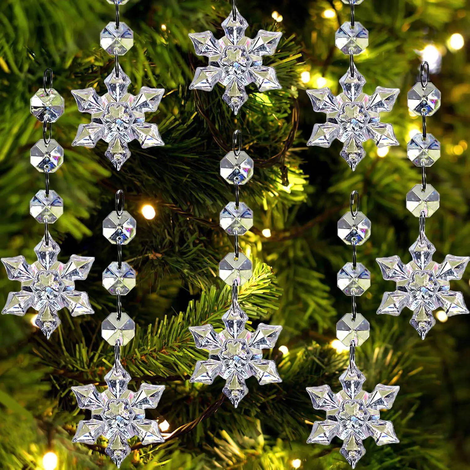 30pcs Christmas Crystal Snowflake Decorations, Hanging Acrylic Ice Cane Ornaments, Festive Tree Party Supplies, Winter Holiday Decoration Set