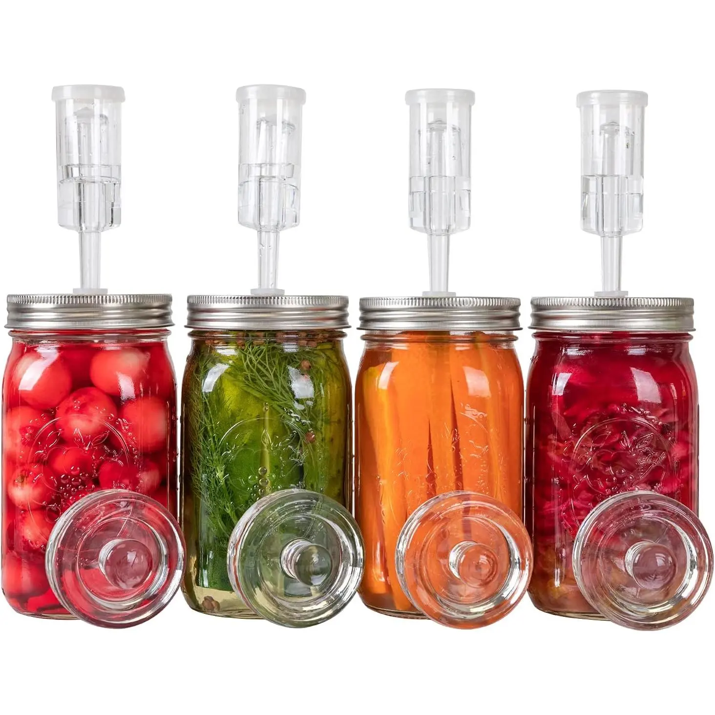 4 Pack Fermentation Kit for Wide Mouth Mason Jars, Stainless Steel Fermentation Lids with Glass Weights and Airlocks, Easy Fermenting Set for Pickling, Canning and Sauce (No Jars)