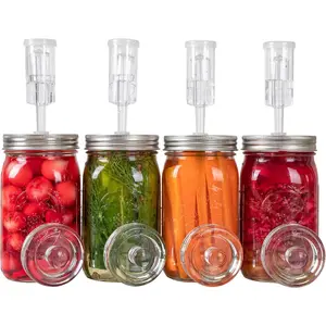 4 Pack Fermentation Kit for Wide Mouth Mason Jars, Stainless Steel Fermentation Lids with Glass Weights and Airlocks, Easy Fermenting Set for Pickling, Canning and Sauce (No Jars)