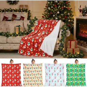 4 Pcs 50 x 60 Inch Christmas Throw Blanket Warm Soft Snowman Christmas Tree Plush Blanket Flannel Fleece Throw for Xmas Couch Chair Bedroom Home Decoration