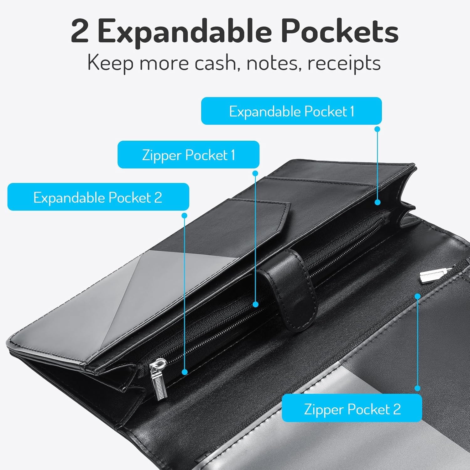 Server Book High Volume, Expandable Server Book,5"9", Waitress Waiter Book, Leather Waitress Book with 2 Zipper Pockets and  Pocket, Server Books Server Booklet Fit Server Apron,