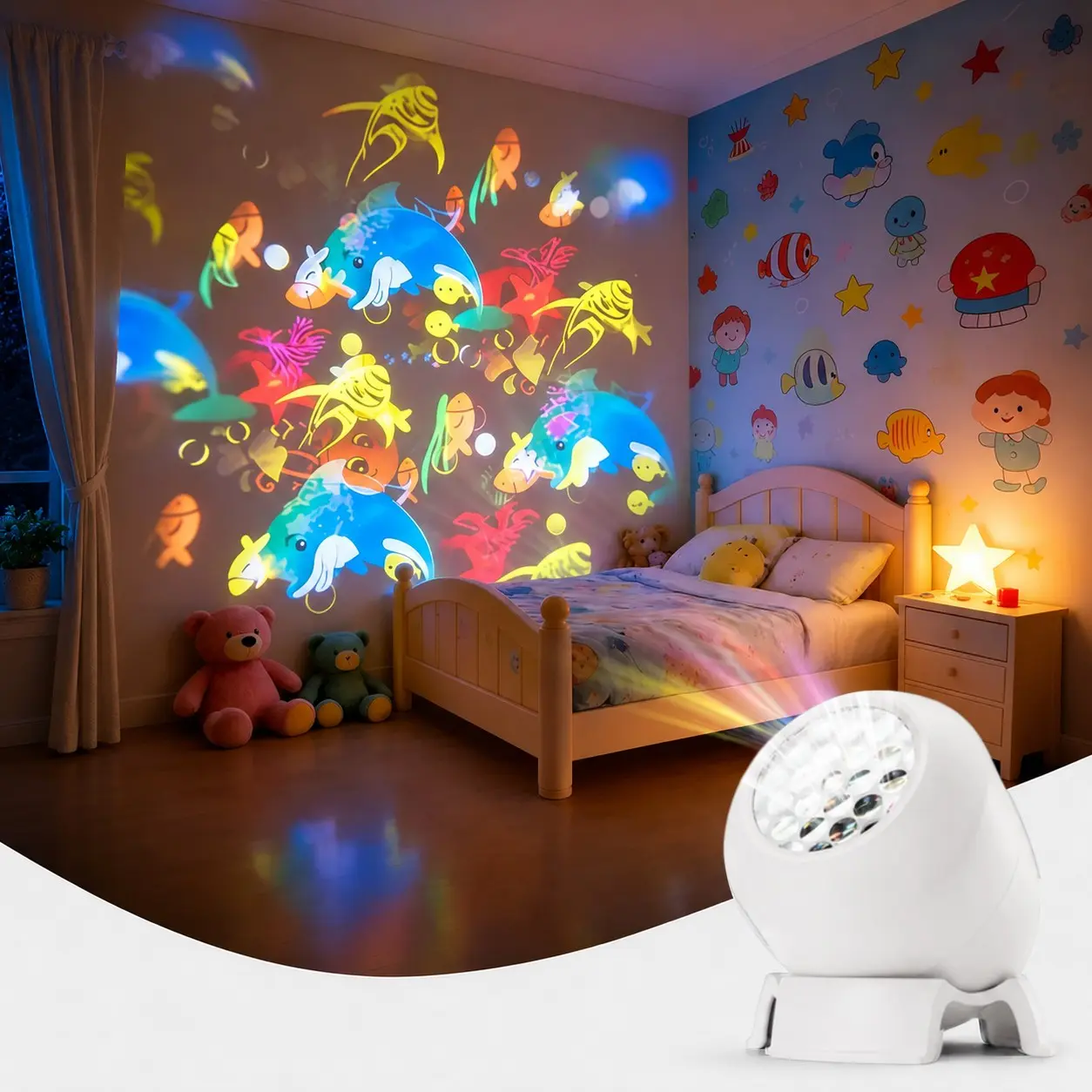 Ocean Projector Night Light, USB Rechargeable 360° Rotating LED Sea Animal Lamp with Adjustable Brightness,Ambient Light for Bedroom Living Room Game Room Home Decor,Indoor Decorative Light,LED Atmosphere Lamp, LED Ambient Lighting
