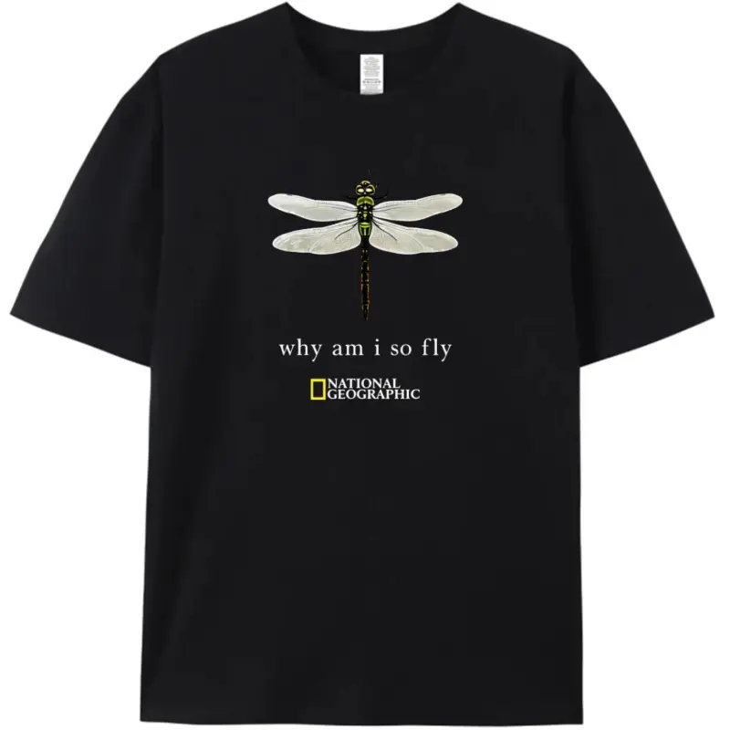 Women's National Geographic Dragonfly "Why Am I So Fly" Graphic Short-Sleeve T-Shirt, Round Neck Casual Nature Streetwear Top, Shortsleeve, Tshirt