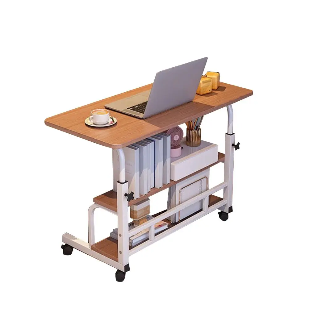 GARVEE 31.5" Adjustable Height Portable Rolling Desk Mobile Standing Desk, Small Computer Table, Mobile Stand Up Table With Wheels & Storage Shelves for Home Office School