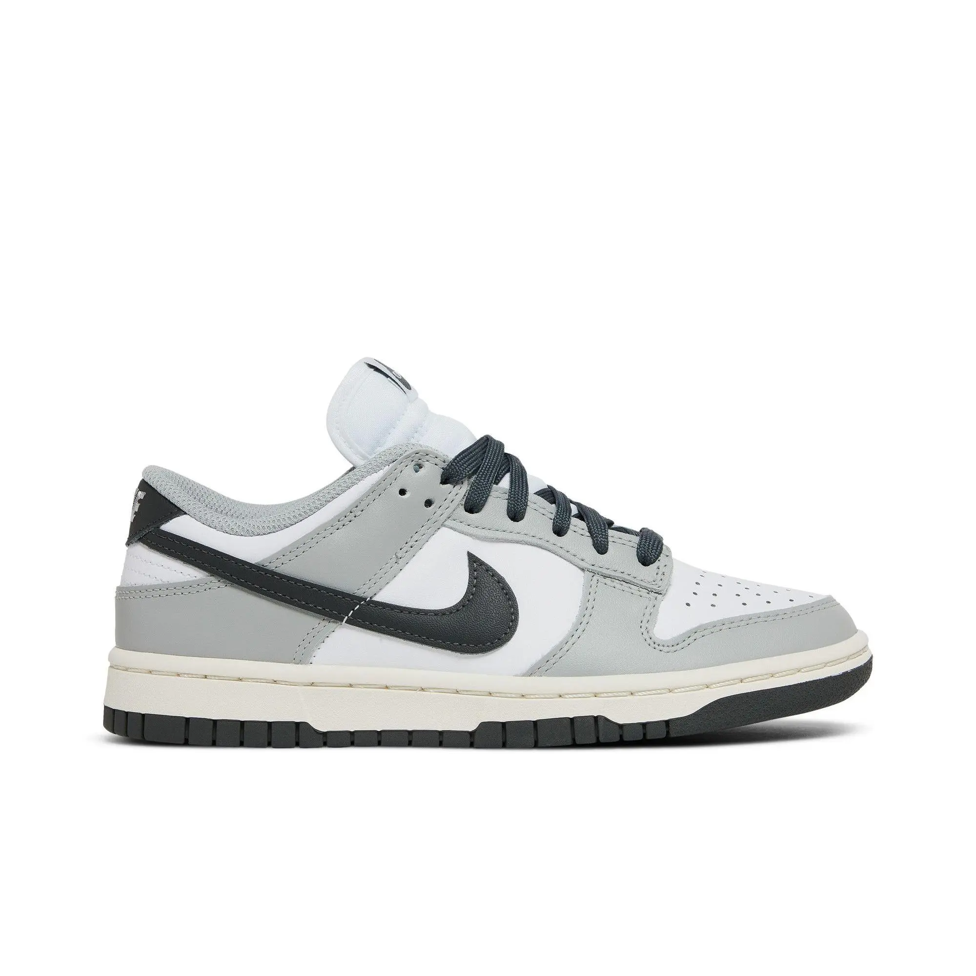 Nike Women's Dunk Low Cut Classic Sneaker - White/Light Smoke Grey/Black, Street Skate Shoes, Short Length, Women's Sizes, Style DD1503 117