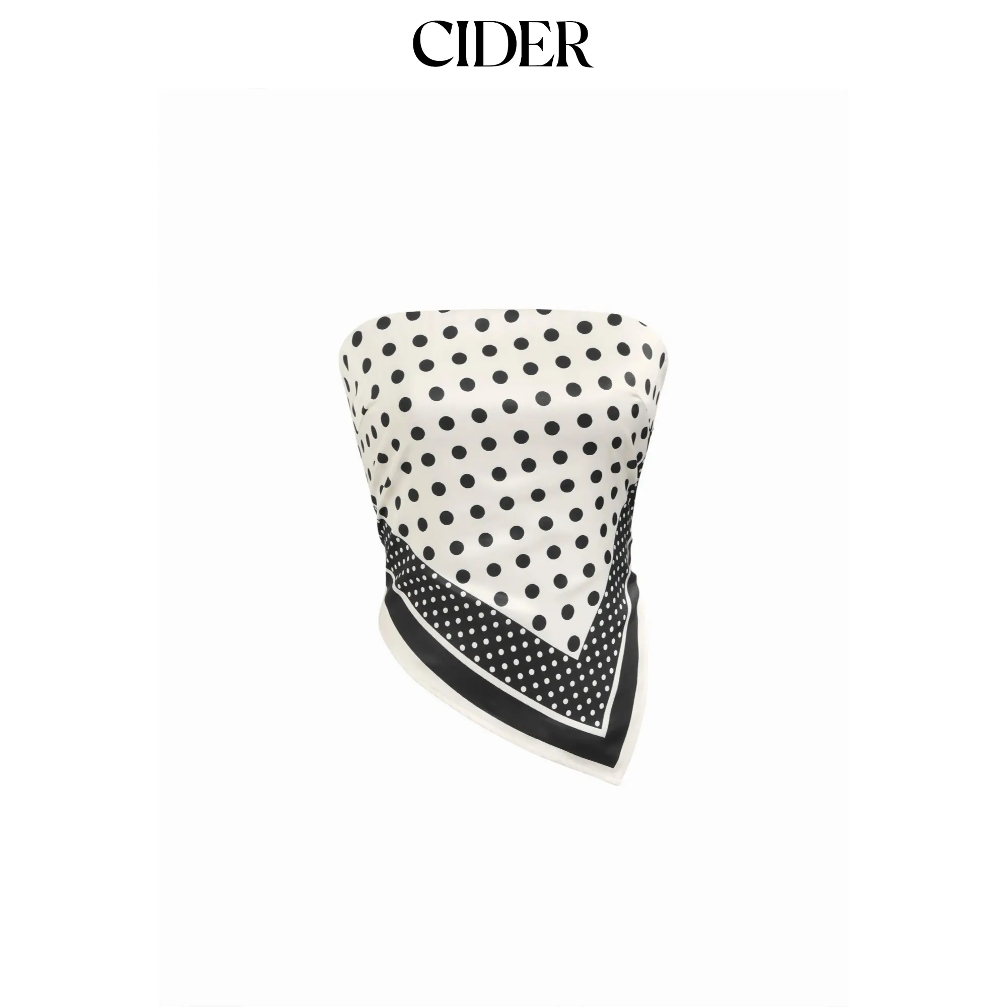 Cider Polka Dot Strapless Shirred Asymmetrical Hem Bandeau Top