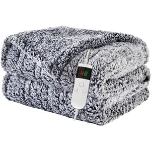 50"x60" Electric Heated Throw Blanket with 10 Fast Heating Levels 8 Hours Auto Off Machine Washable Sherpa with Overheating Protection