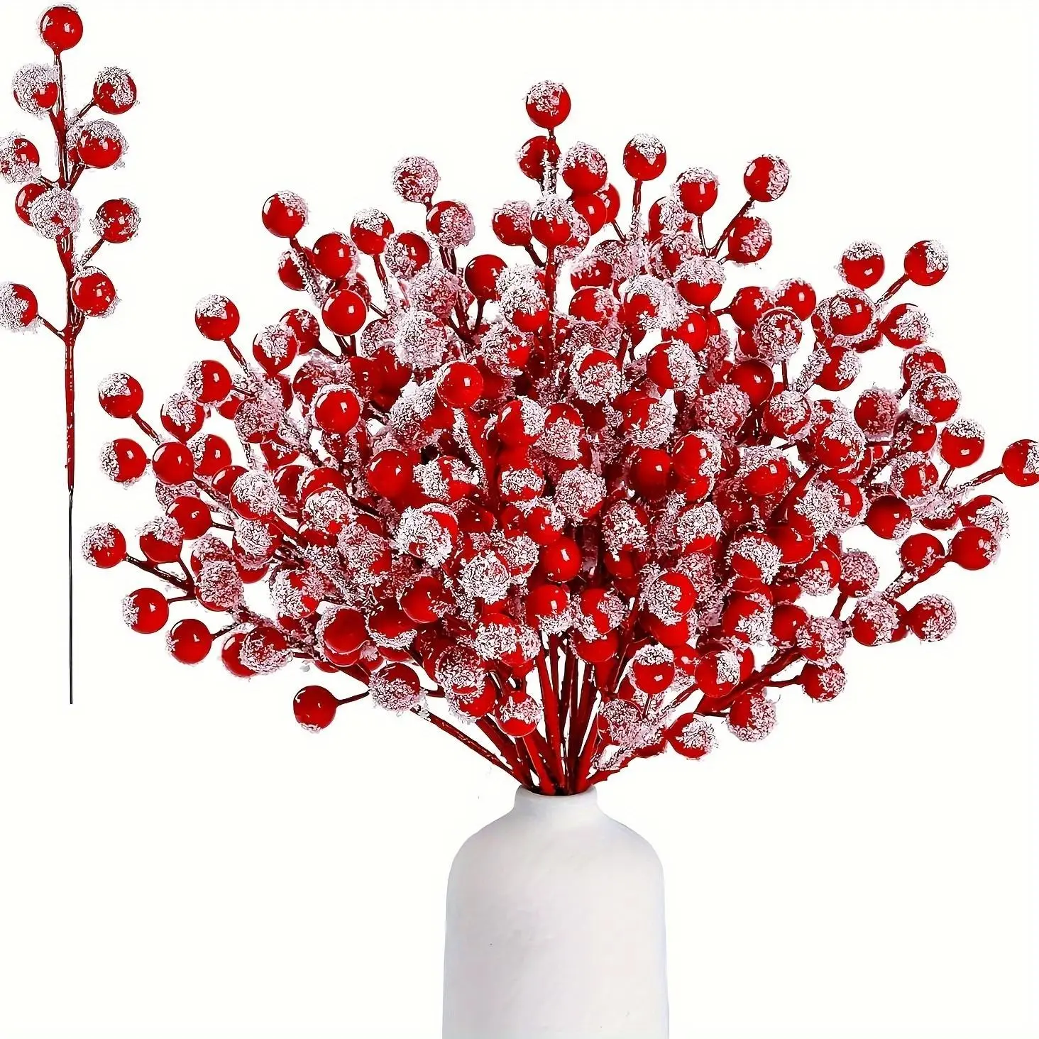 10 Pack Artificial Snow-Frosted Berry Stems, Realistic Holly Berries for Christmas Decor, Durable Plastic Holiday Ornaments