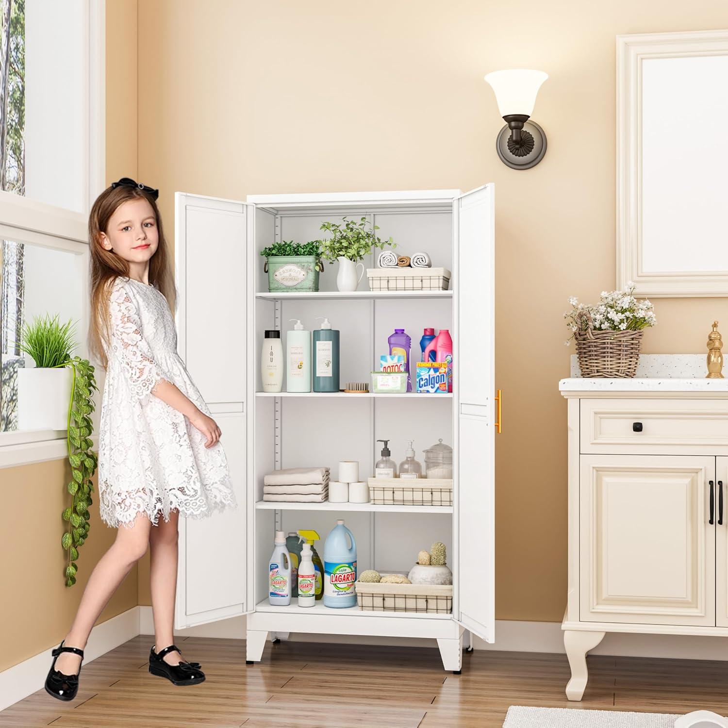 Metal Pantry Cabinet 47" with 2 Doors & 3 Adjustable Shelves, Kitchen Pantry Storage Cabinets for Dining Room, Living Room, Bathroom Furniture Organization storage cabinets drawer dresser  Cupboard Organizer