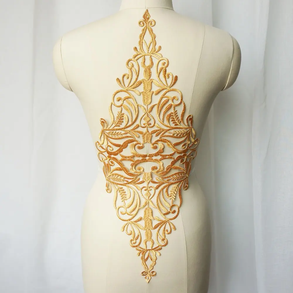 Vintage Gold Embroidery Baroque Grid Flower Applique Sew Iron Patch For Wedding Gown Bridal Party Dress Decor DIY Clothes Crafts Floral Embroidery Appliques