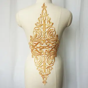 Vintage Gold Embroidery Baroque Grid Flower Applique Sew Iron Patch For Wedding Gown Bridal Party Dress Decor DIY Clothes Crafts