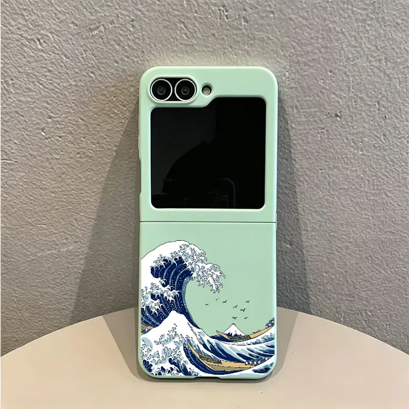 Soft Silicone Handmade Painted Japanese Ukiyo-e Wave Phone Cover - High-Temp Baked, Shockproof, Anti-Drop, Dustproof, Moisture Resistant for Samsung Galaxy ZFlip 76/5/4/3, Motorola RAZR 60/50/40 Super Edition, RAZR 60 Pro (Multi-Model Fit), Stain-Resistan