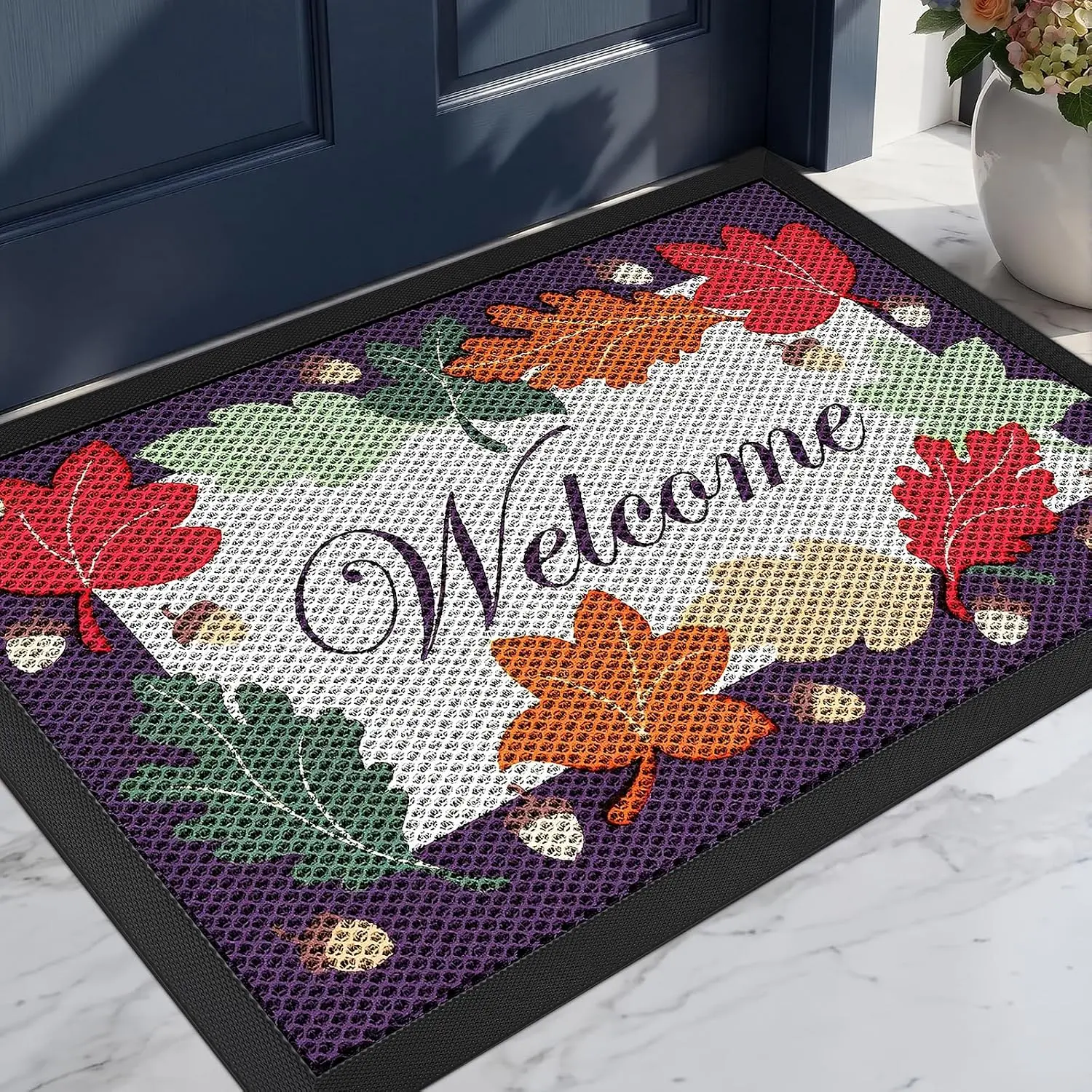 Front Door Mat, Heavy Duty Non-Slip Rubber Dirt Trapper, Quick-Dry Low-Profile Washable Easy Clean, Welcome Mat for Indoor Outdoor Entryway Porch Patio Garage Mudroom 30"x17", Welcome