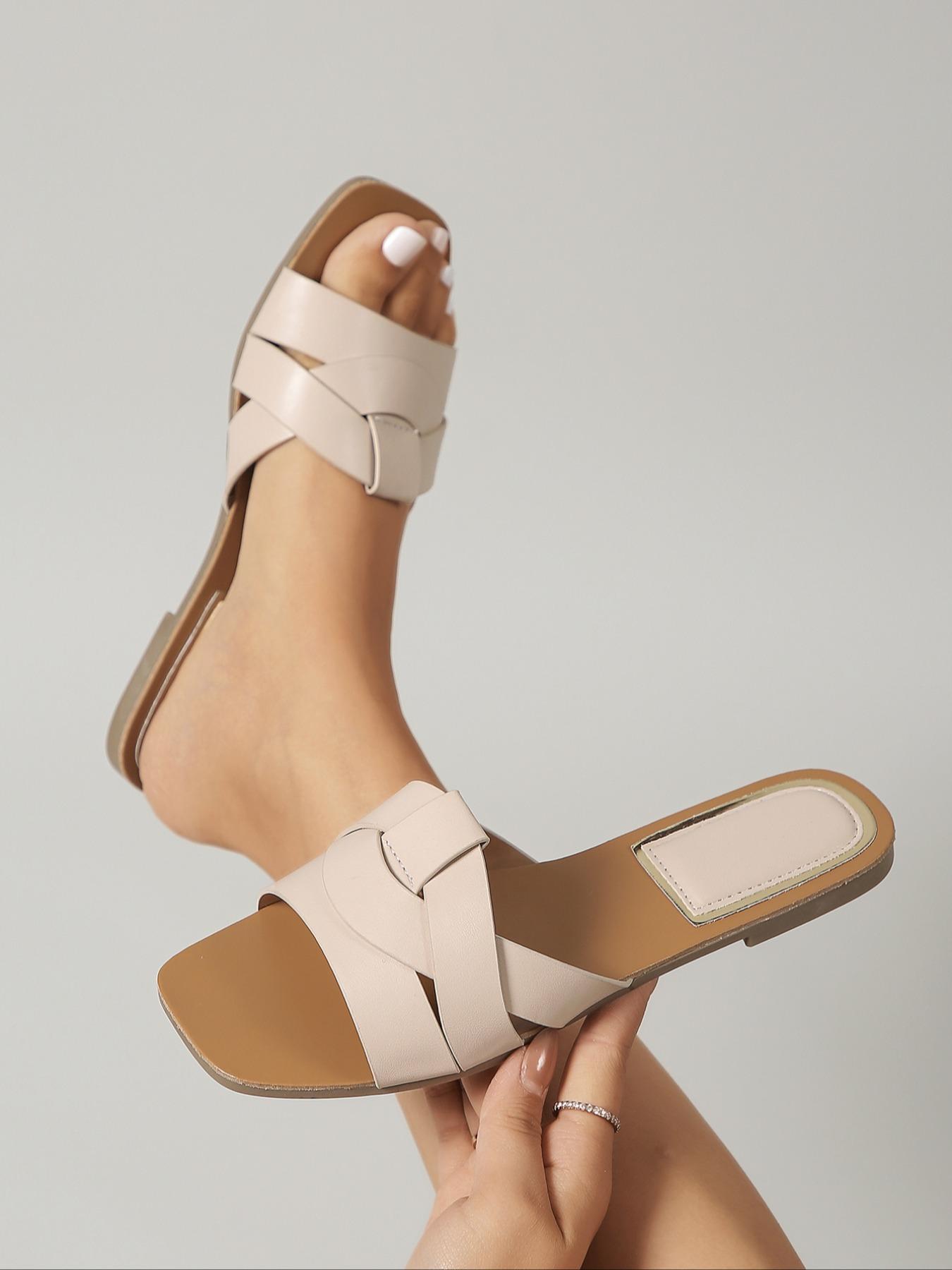 Women's Flat Sandals Open Toe Cross Strap Design Comfortable Lightweight Casual Beach Shoes, Footwear