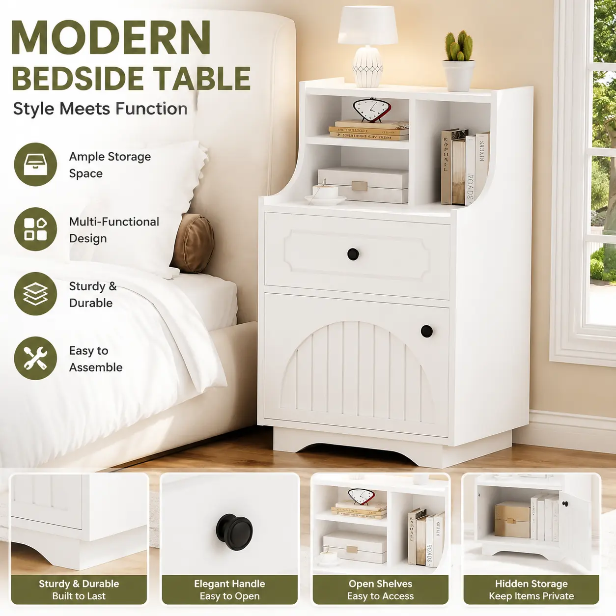 Farmhouse Nightstand With Drawer & Storage Shelf, Rustic Wooden Bedside Cabinet With Barn Door Design For Bedroom & Home Office