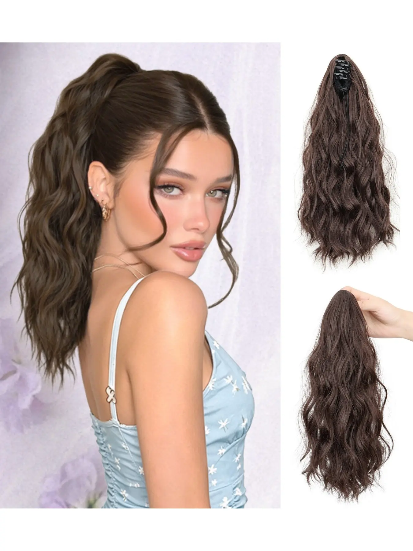 Mini claw wave ponytail extensions, 14 inch wave ponytail, synthetic fiber instantly fluffy hair volume increases, natural appearance naturally lightweight and easy to wear quick hairstyle, suitable for women's daily dressing, parties and gatherings