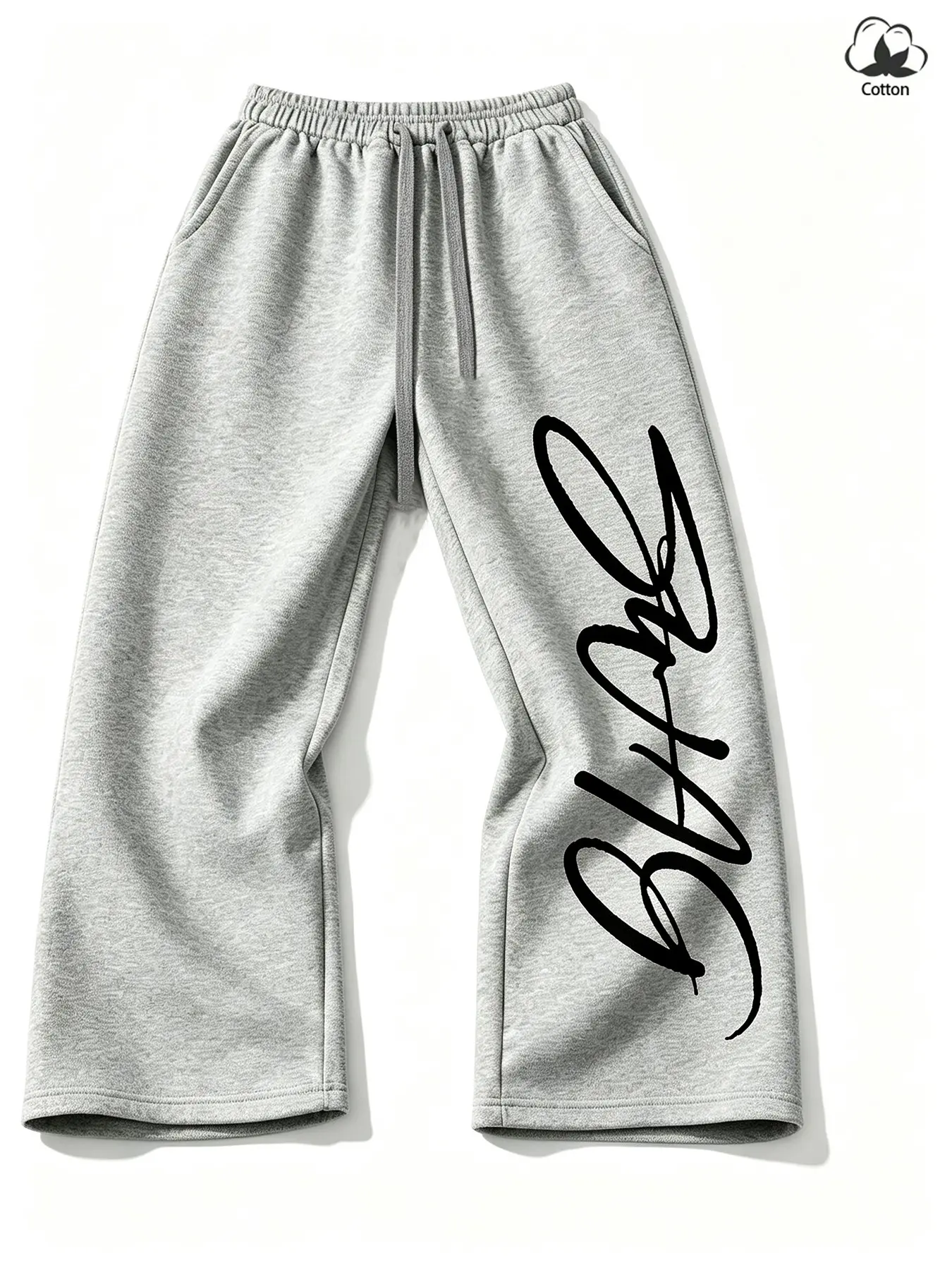 Large Script Letter Print Wide Leg Sweatpants, Cotton Unisex Baggy Drawstring Joggers with Pockets, Casual Streetwear Loose Trousers, Multi-Color