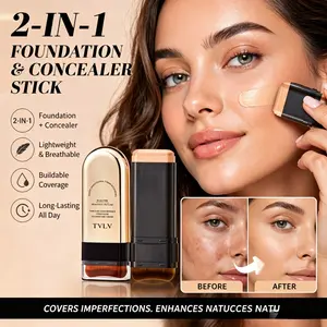 TVLV 2-in-1 Concealer Foundation Stick features fine and smooth powder texture, is waterproof, sweat-resistant and long-lasting, less likely to clog pores, suitable for both oily and dry skin, and boasts a compact design for easy portability