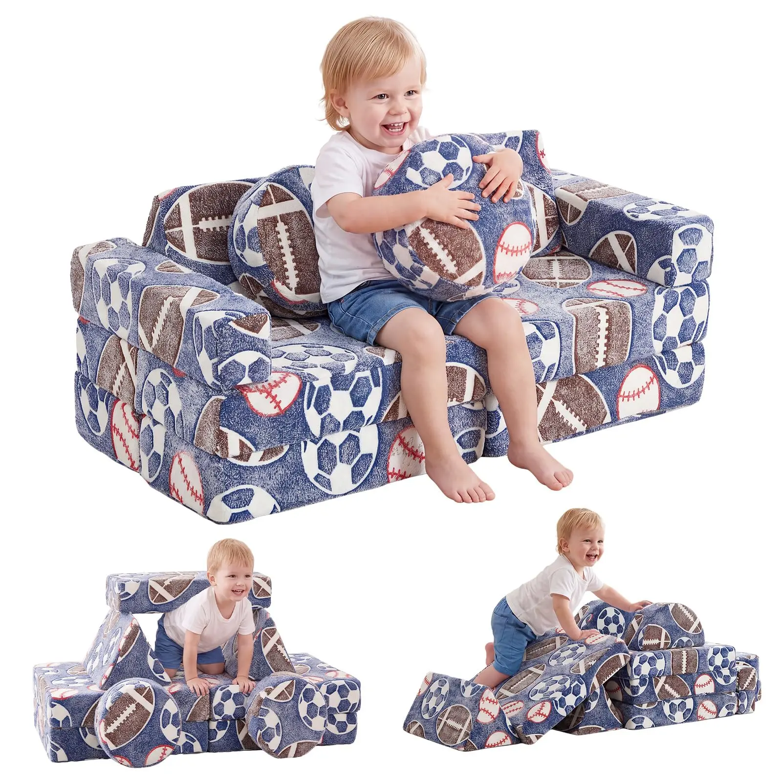 Kids Modular Play Couch with Glow-in-the-Dark, Toddler Couch with Removable Washable Covers