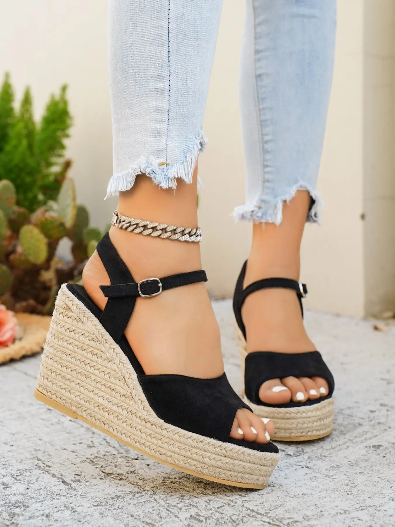 Women's Espadrille Platform Wedge Sandals, Open Toe Ankle Strap Slingback High Wedge Heels with Adjustable Buckle for Beach, Holidays, Travel and Summer Outfits