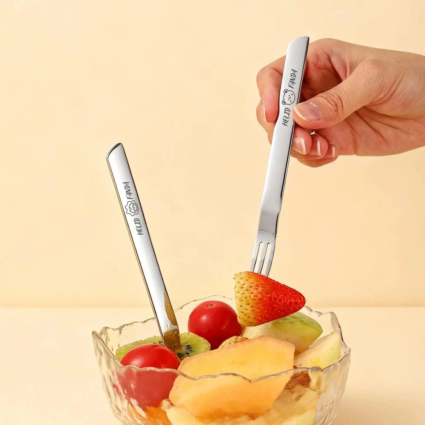 2/4Pcs 316 Stainless Steel Fruit Fork Reusable Dual-Use Fork Spoon Portable Multifunctional Dinner Forks Dishwasher Safe Cutlery
