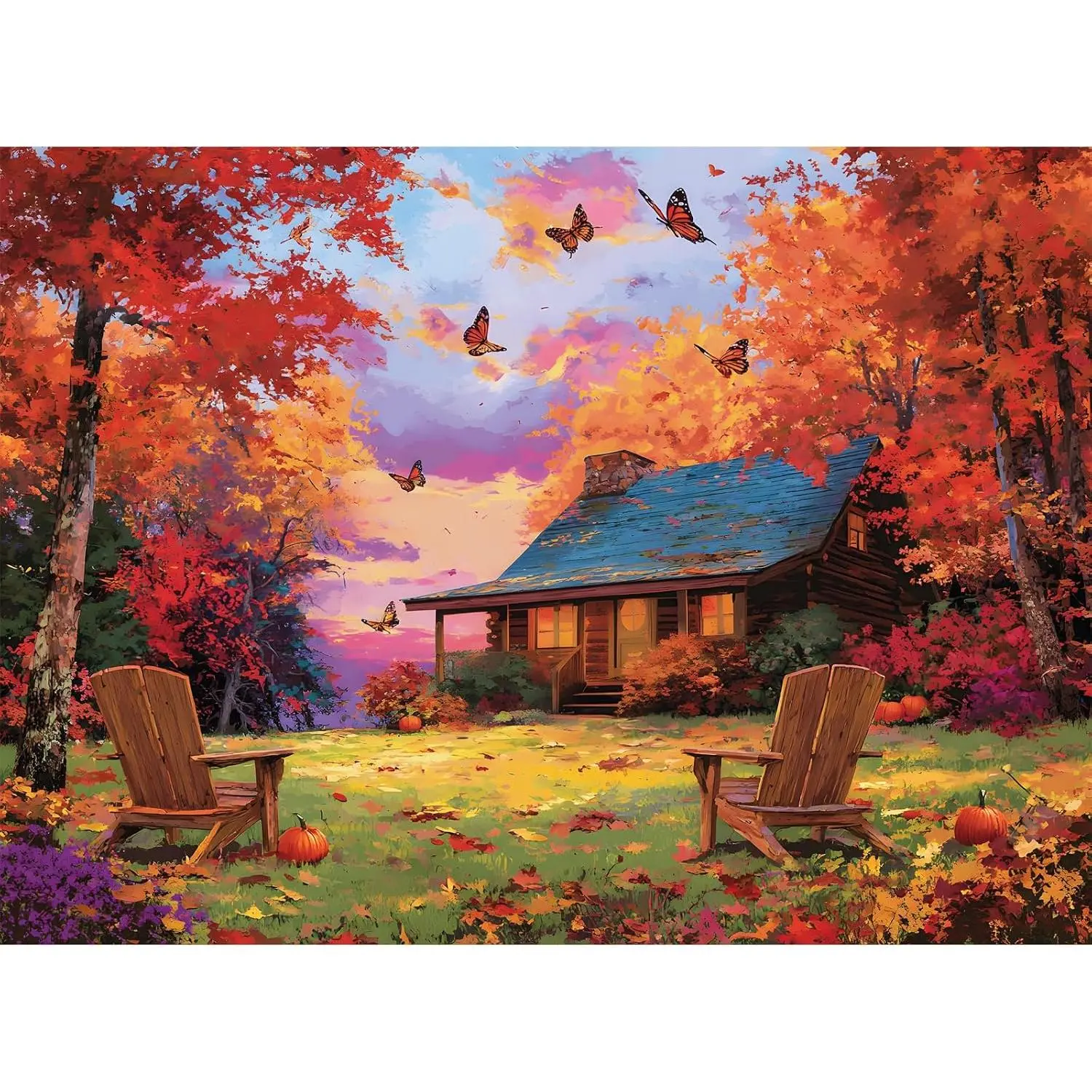 500 Piece Puzzles for Adults, Cozy Autumn Cabin Colorful Leaves Puzzle | Pumpkins in Fall 500 Piece Puzzle, Wall Decor, Perfect for Gift for Adults, Seniors, 20.5 x 15 in