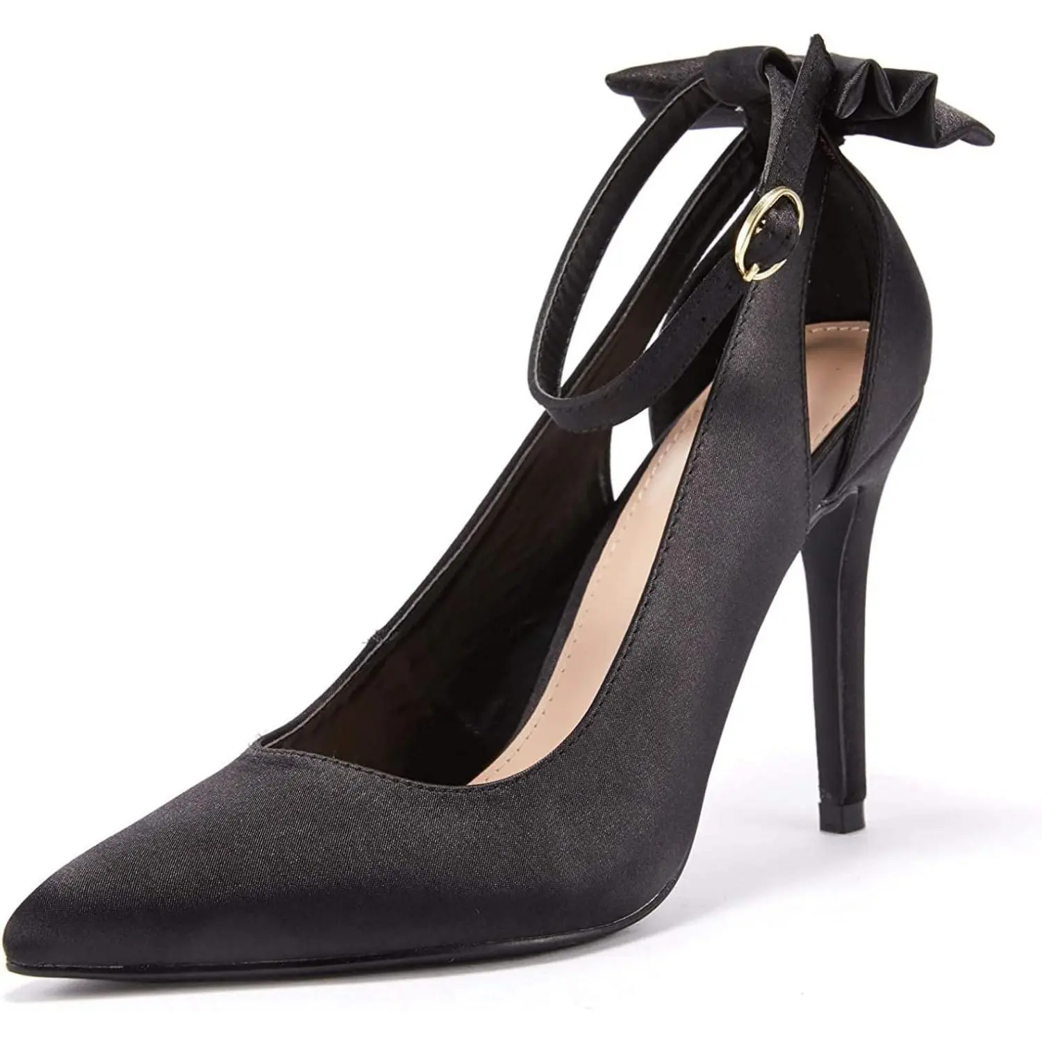 Women's Fashion Heels, Classy Pointed Toe Faux Suede Sandals with Scalloped Trim, Back Bow, and Ankle Buckle for Party