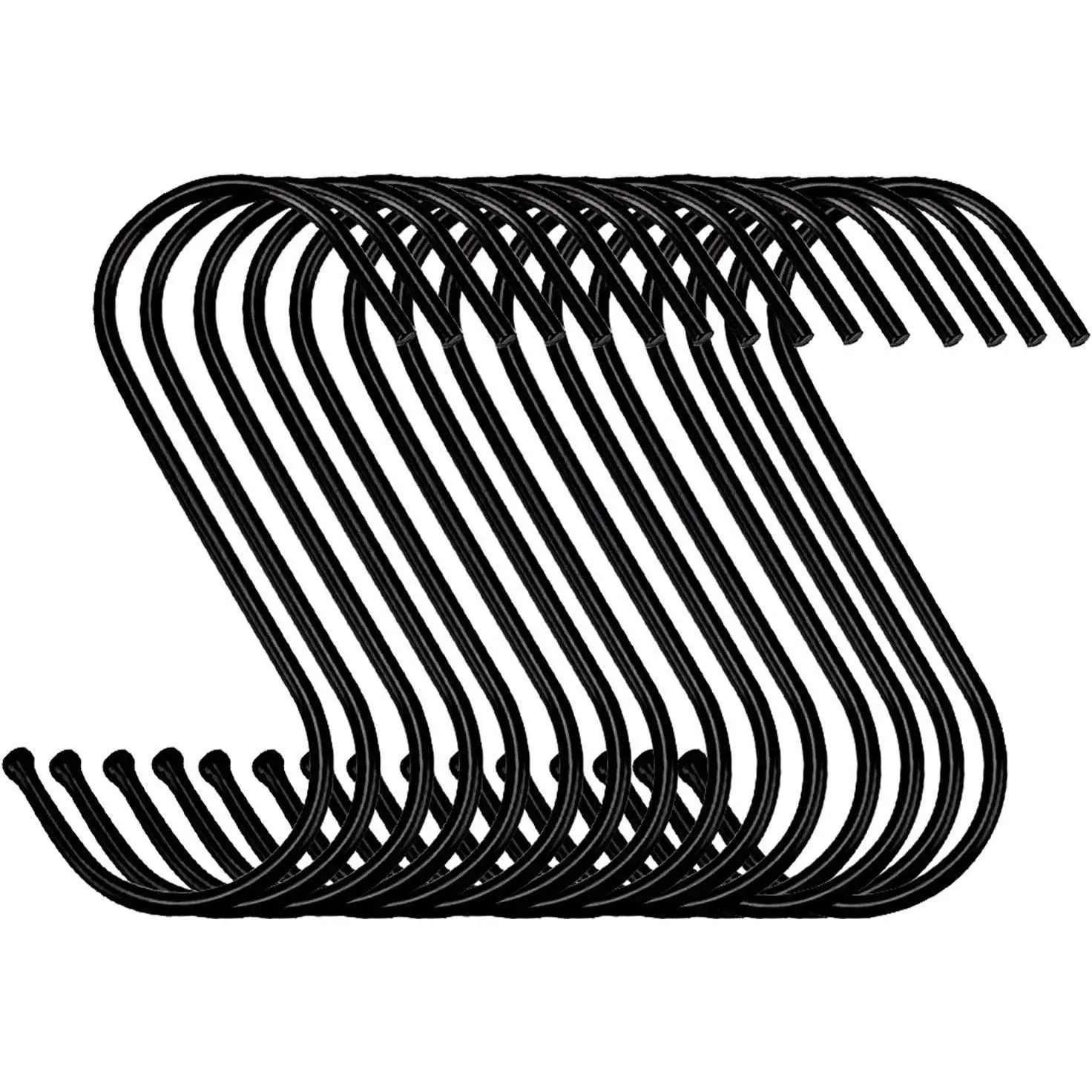 Black Steel Hanging Hooks Organiser - 30-Count Heavy-Duty Metal Hangers for Clothes, Hanging Pots, Pans