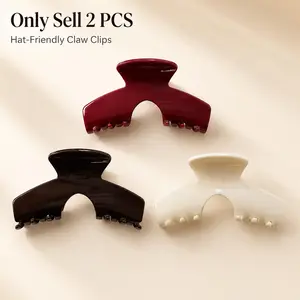 2PCS Hat-Friendly Claw Clip for Baseball Caps, Hat Claw Clip for Women, Tortoise Shell Adjustable Hair Clip, Large Secure Hold Hair Accessory for Thick Thin Hair, Gym Beach & Daily Wear