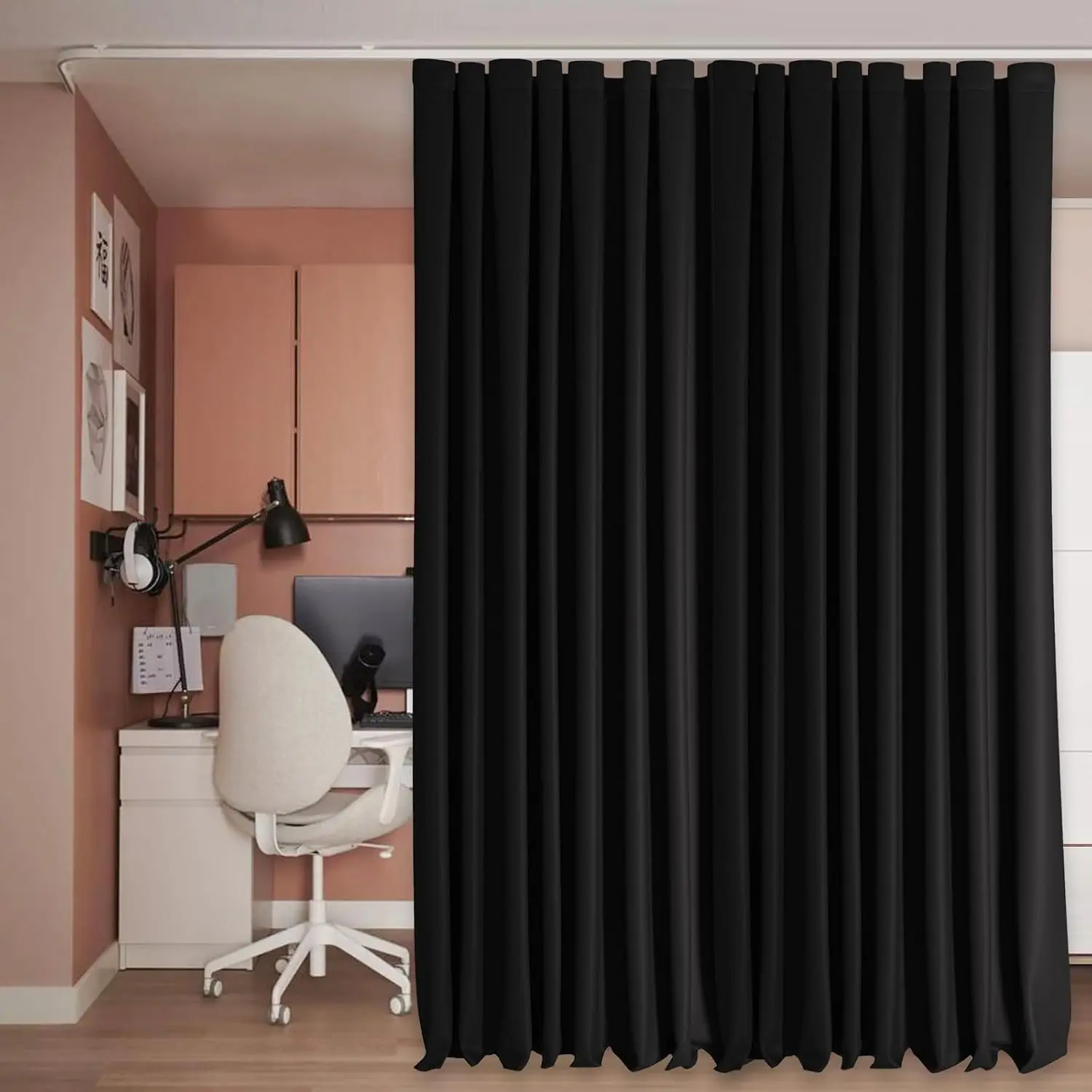 Room Divider Curtains Ceiling Curtain Track Sets,W 150 x H 84ft Black