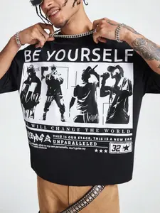 Y2K Retro Rock Culture 'be Yourself' Hip Hop Graphic Streetwear T-Shirt, Loose-Fitting Street Style Long T-Shirt, Unisex Casual Top