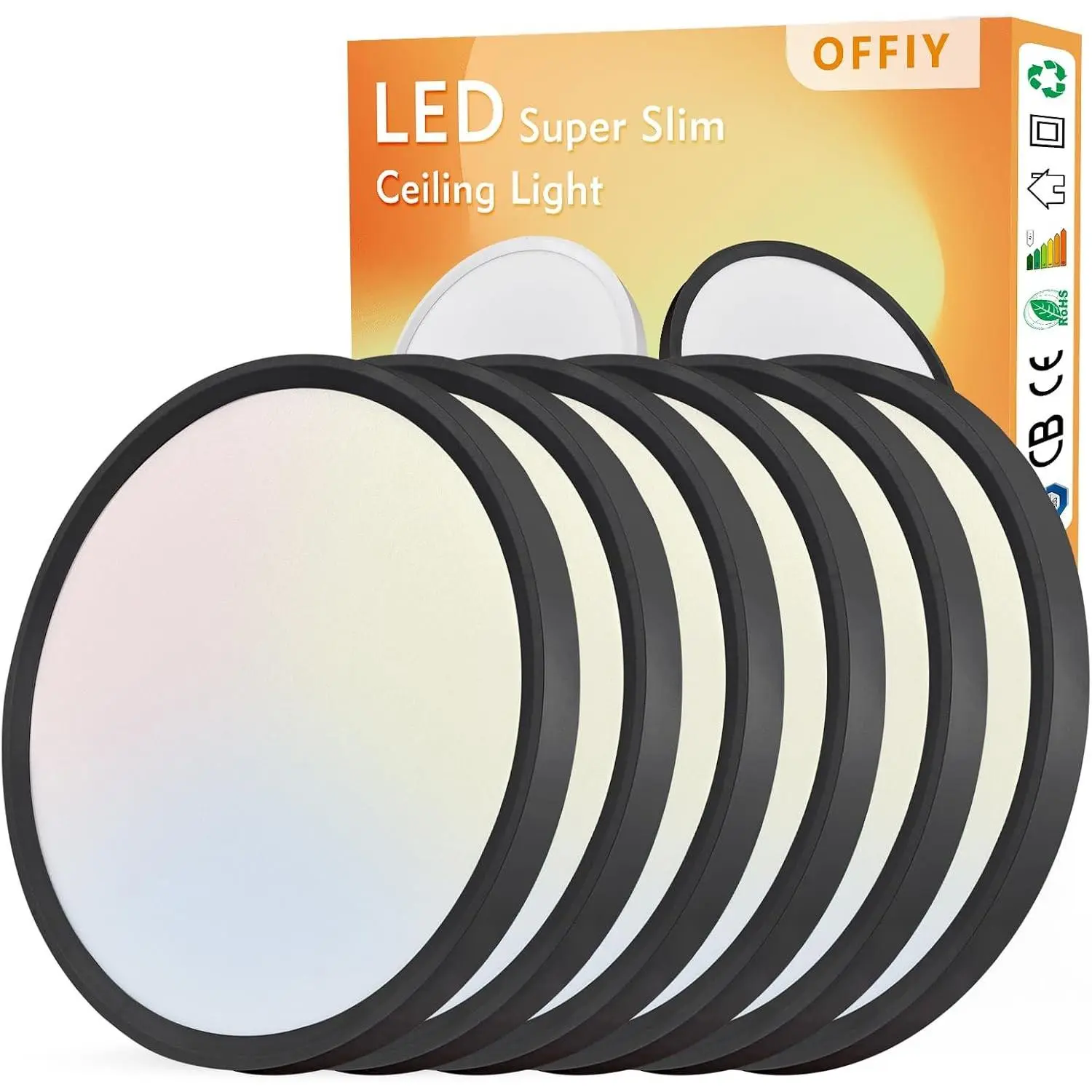 6PK 12 Inch LED Flush Mount Ceiling Light, 24W, 2520LM, 3000K/4000K/6000K CCT Selectable Super Slim Low Profile Ceiling Light, Close to Ceiling Round Flat Panel Fixture for Hallway,Bedroom,kitchen